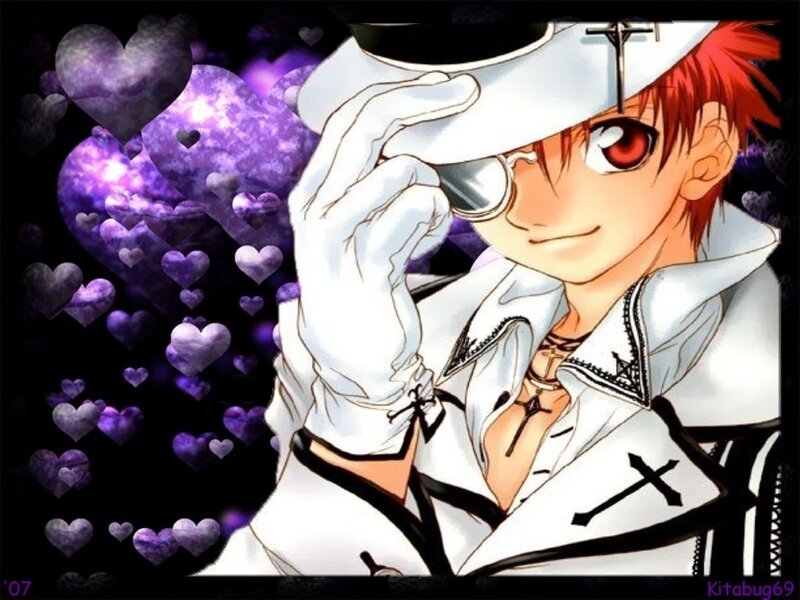 Red-haired Anime Character — Purple, Dramatic, Heart Shapes