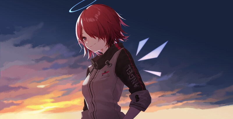 Red-haired Anime Character — Purple, Dramatic, Sunset