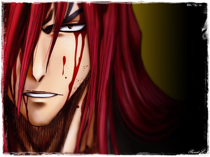 Red-haired Anime Character — Red, Dramatic, Blood, Long Hair