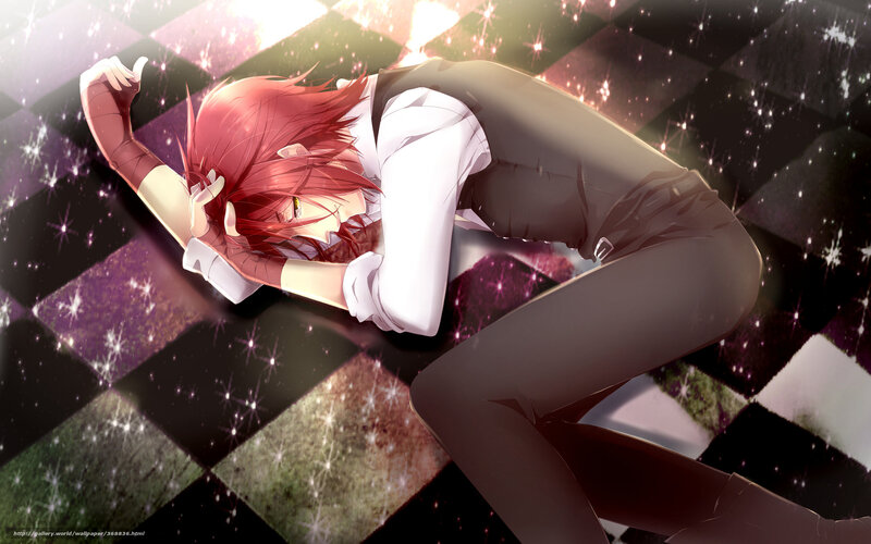 Red-haired Anime Character — Red, Dramatic, Checkered Floor, Sparkles