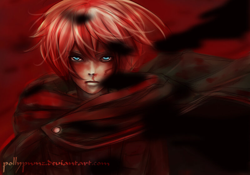 Red-haired Anime Character — Red, Dramatic, Digital Art, Blue Eyes
