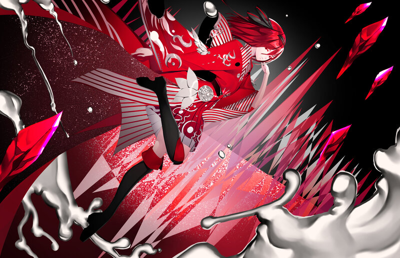 Red-haired Anime Character — Red, Dramatic, Digital Art, Crystal Shards