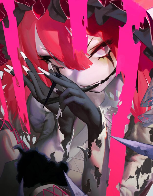 Red-haired Anime Character — Red, Dramatic, Digital Art, Long Nails
