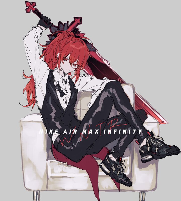 Red-haired Anime Character — Red, Dramatic, Digital Art, Sword