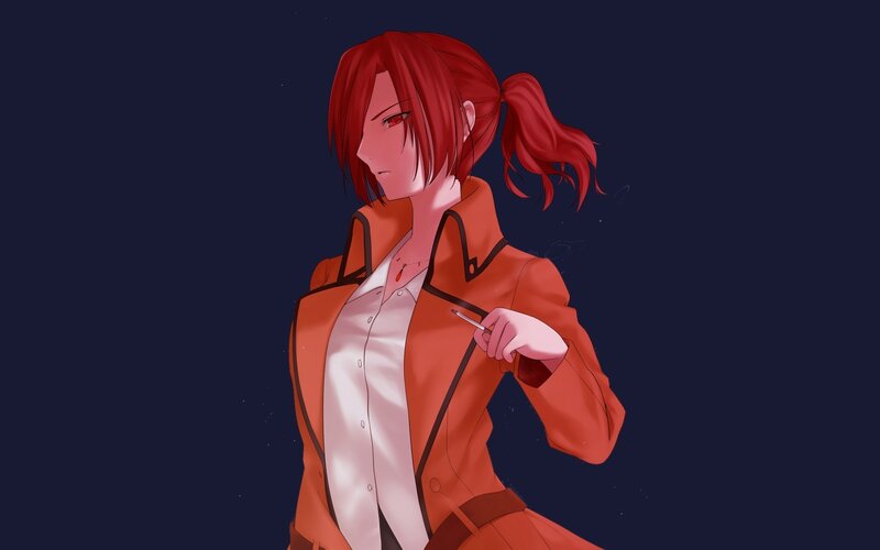 Red-haired Anime Character — Red, Dramatic, Night, Cigarette, Jacket
