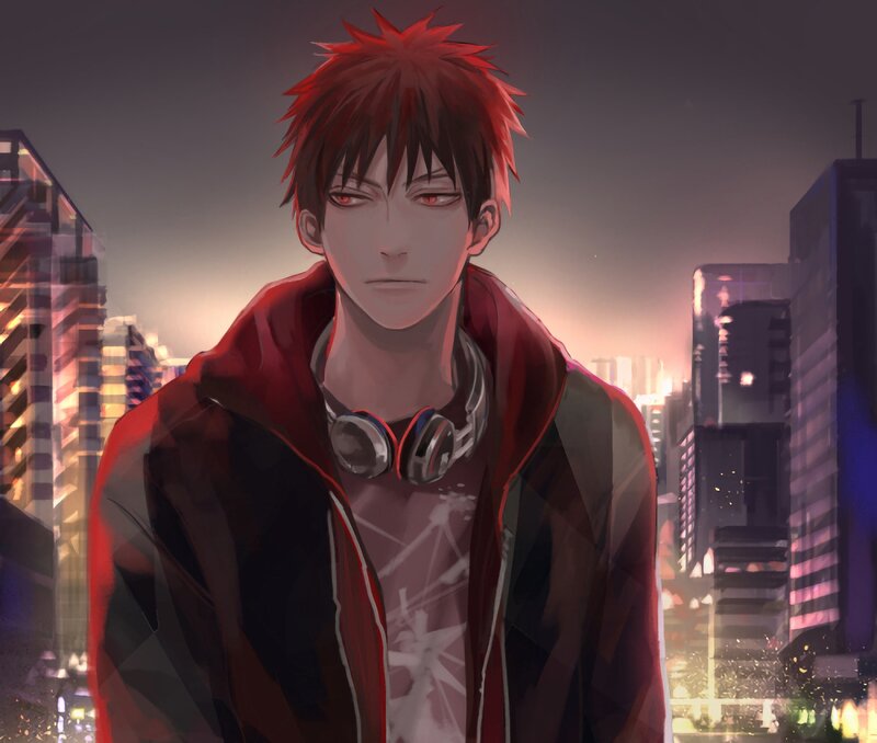 Red-haired Anime Character — Red, Dramatic, Night, Cityscape
