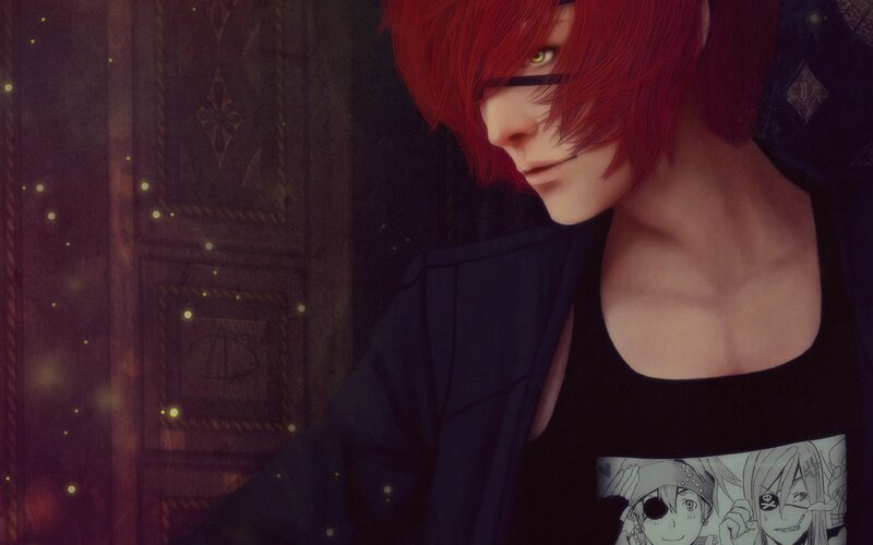 Red-haired Anime Character — Red, Dramatic, Night, Digital Art, Black Tank Top