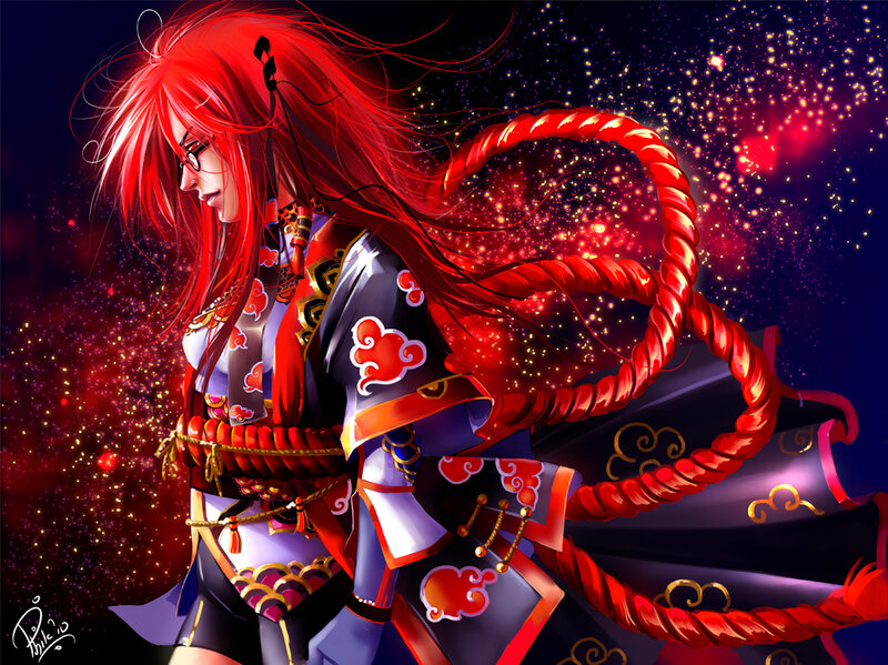 Red-haired Anime Character — Red, Dramatic, Night, Digital Art