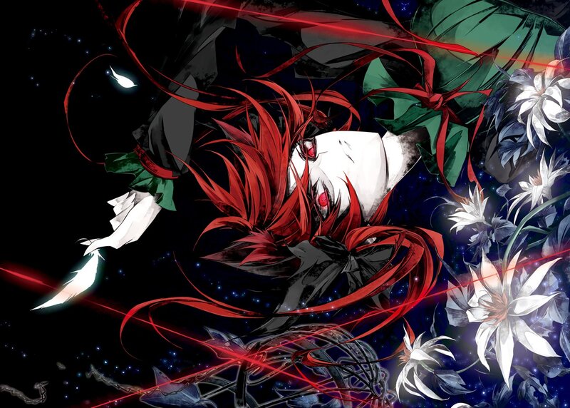 Red-haired Anime Character — Red, Dramatic, Night, Flowers