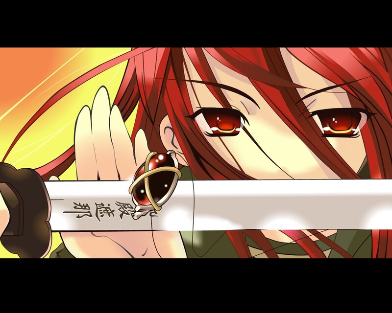 Red-haired Anime Character — Red, Dramatic, Sunset, Sword, Eyes