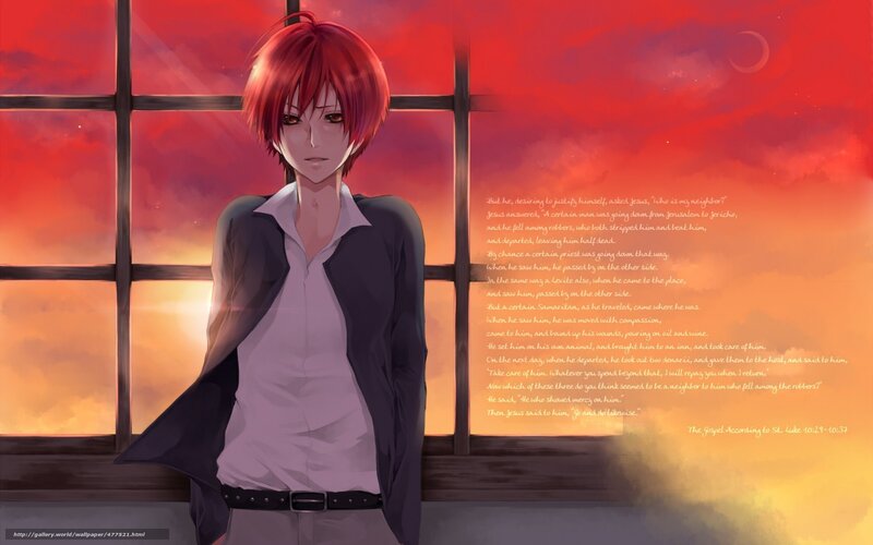 Red-haired Anime Character — Red, Dramatic, Sunset, Window