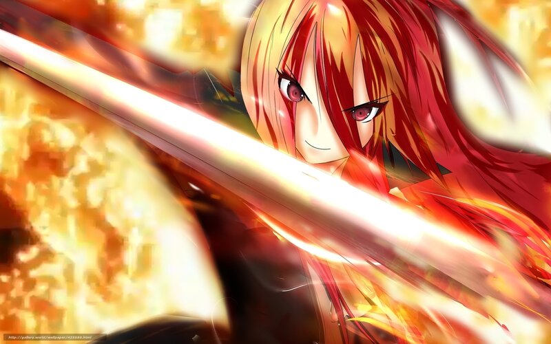 Red-haired Anime Character — Red, Dramatic, Sword, Fire