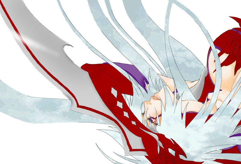 Red-haired Anime Character — Red, Dramatic, Sword, White Hair