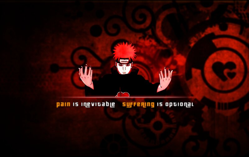 Red-haired Anime Character — Red, Dramatic, Text, Spiral Patterns