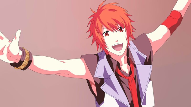 Red-haired Anime Character — Red, Energetic, Arms Raised