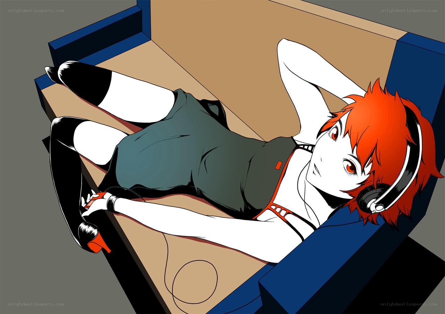 Red-haired anime character relaxing