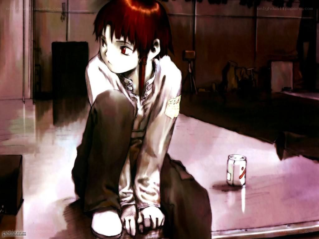Red-haired anime character sitting