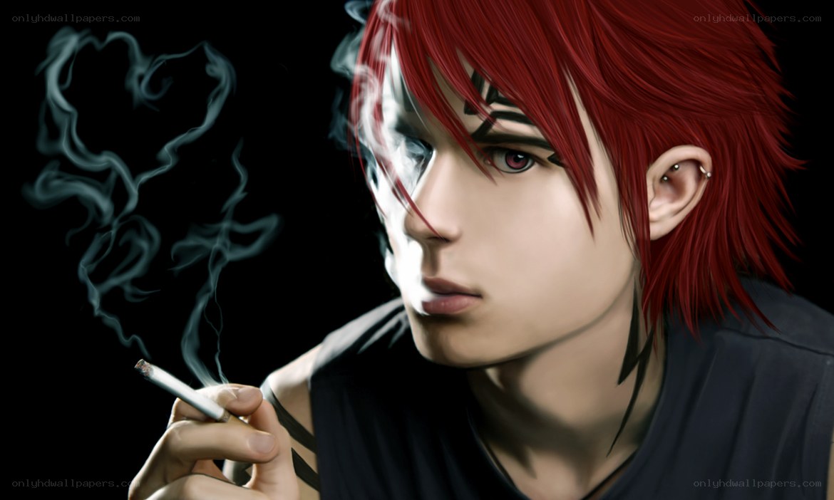 red-haired anime character smoking