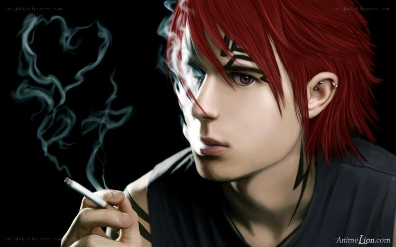 red-haired anime character smoking