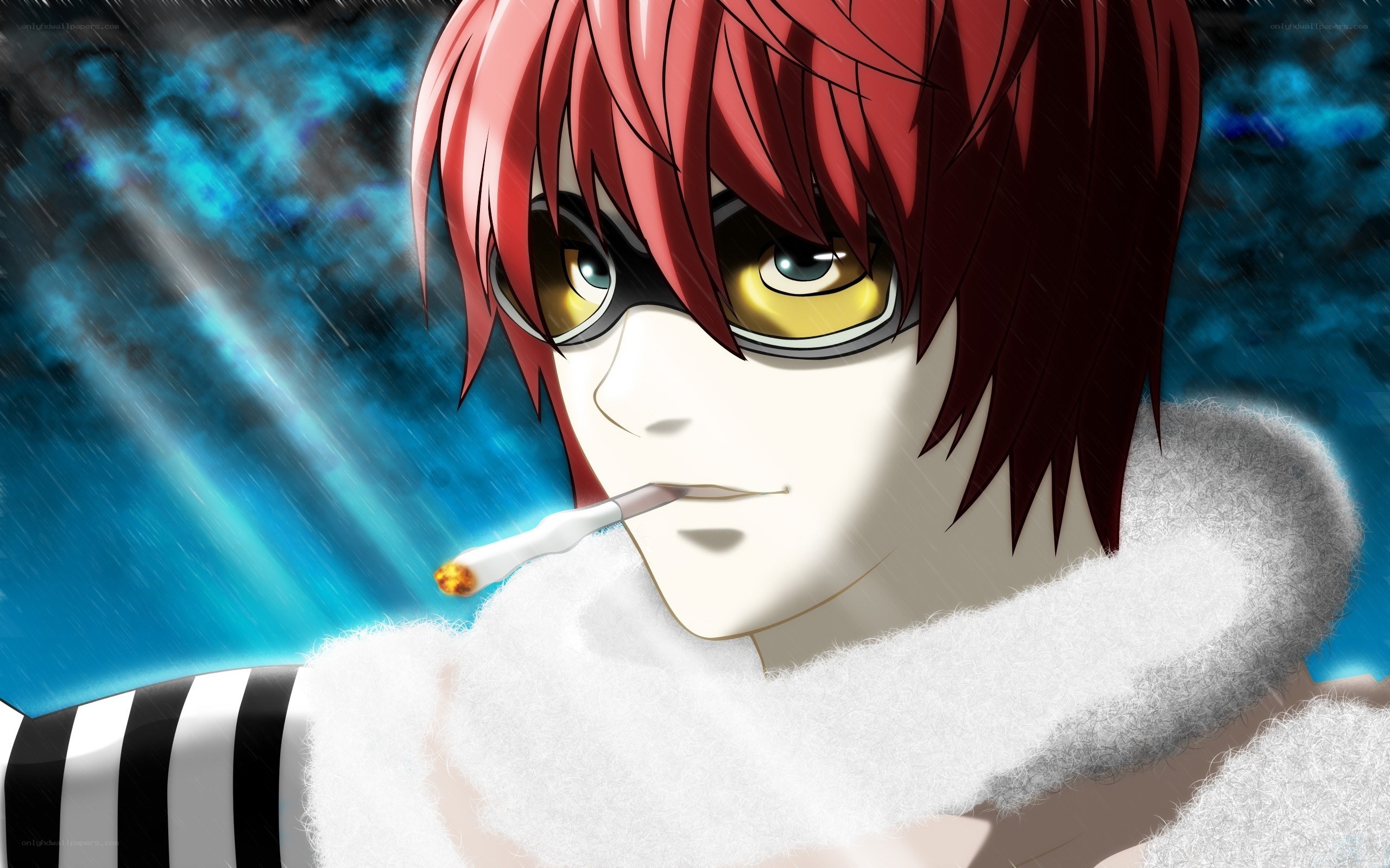 red-haired anime character smoking