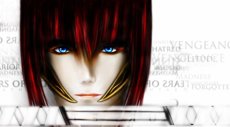 red-haired anime character with blue eyes