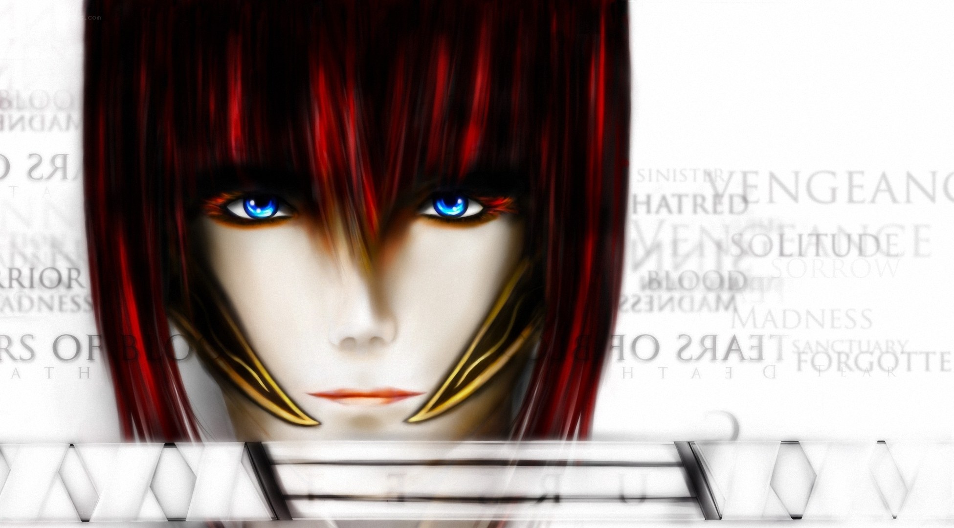 red-haired anime character with blue eyes
