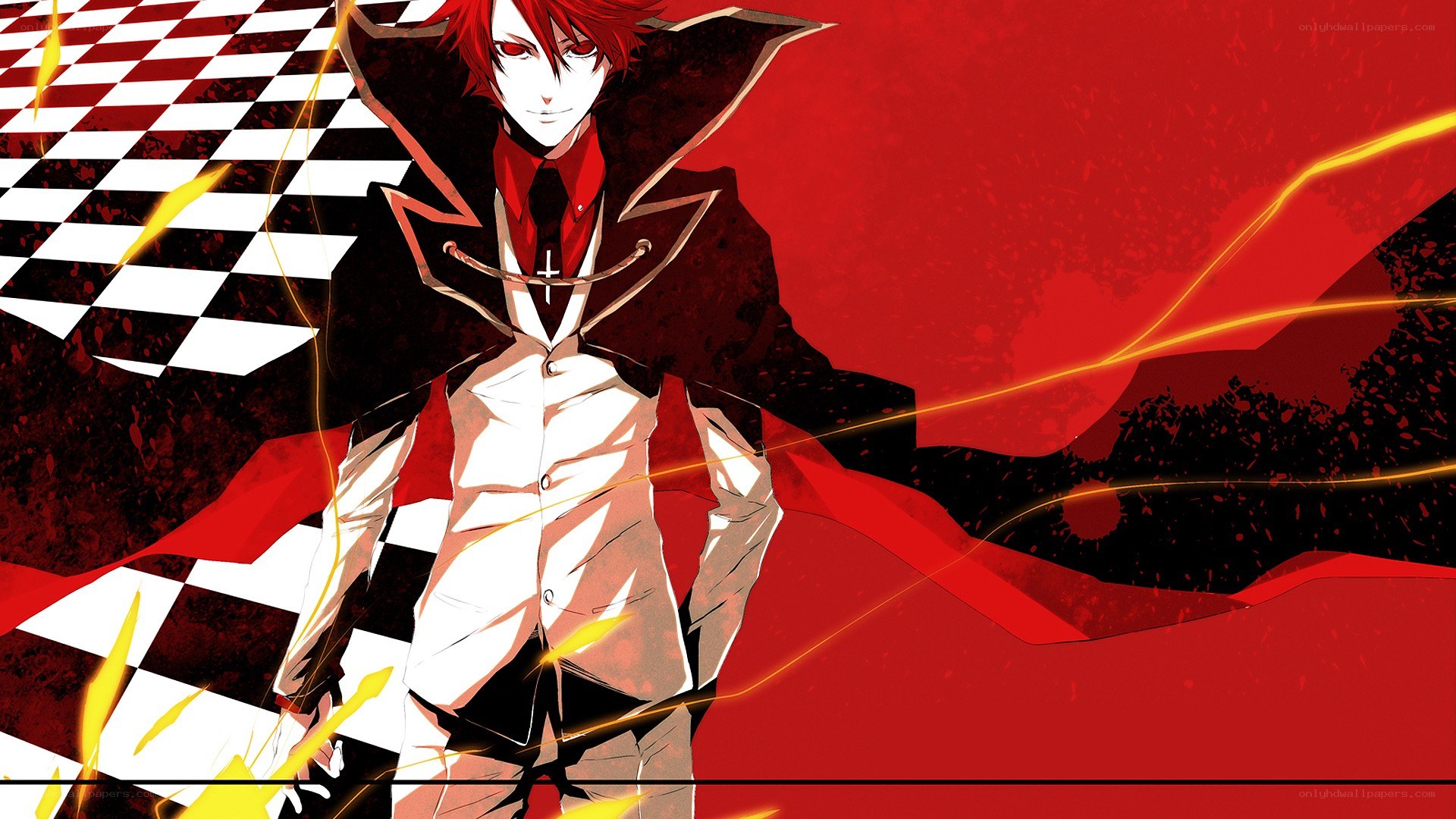 red-haired anime character with cape