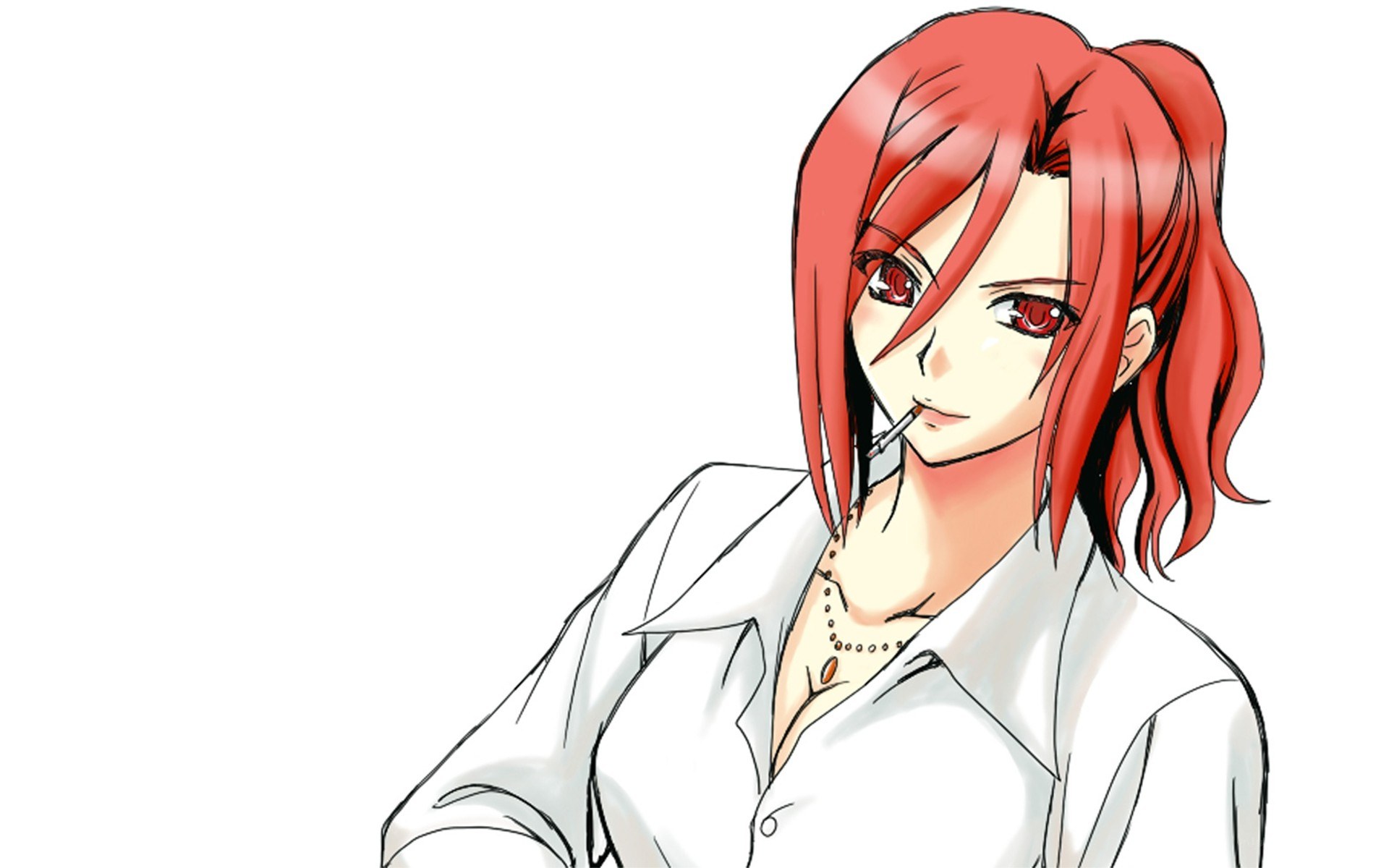 red-haired anime character with cigarette
