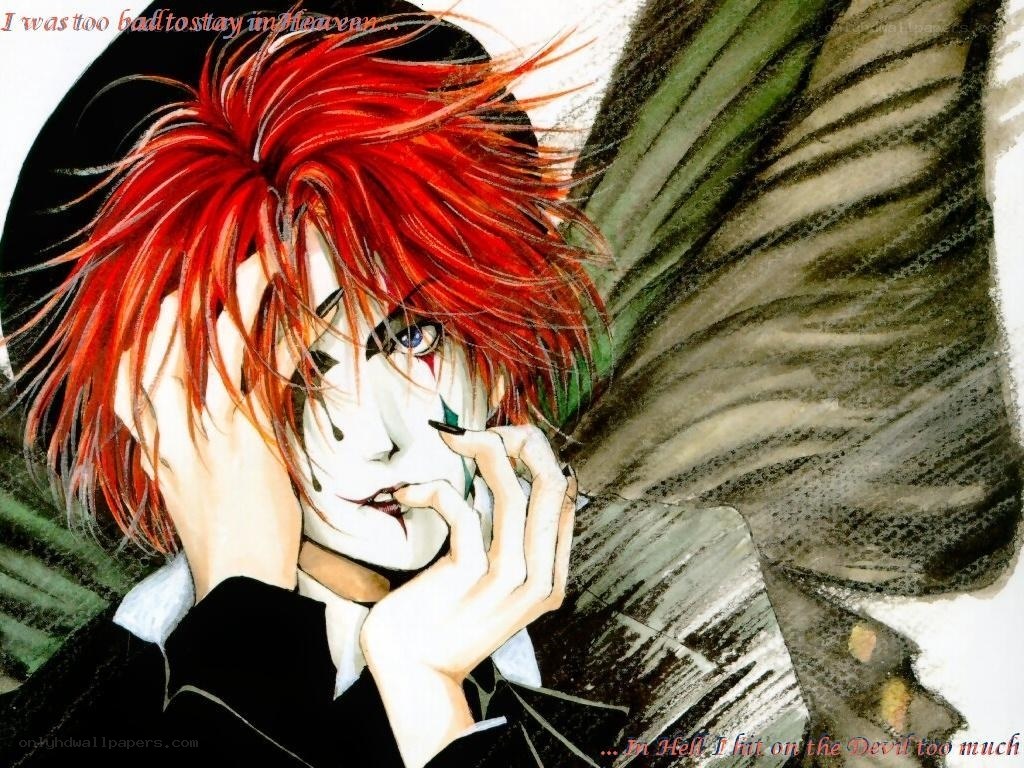 Red-haired anime character with dark makeup