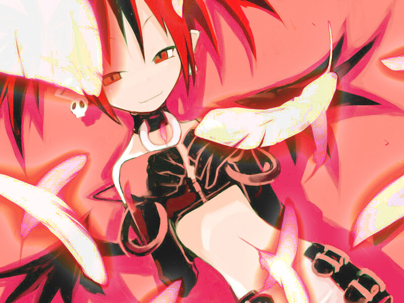 red-haired anime character with feathers
