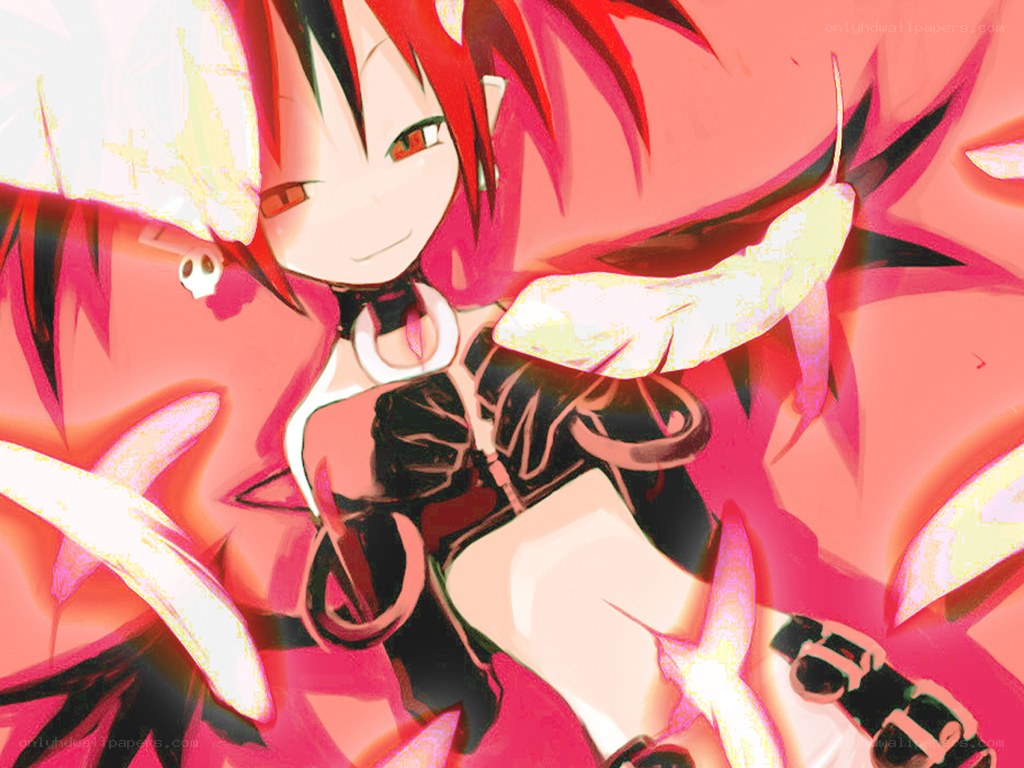red-haired anime character with feathers