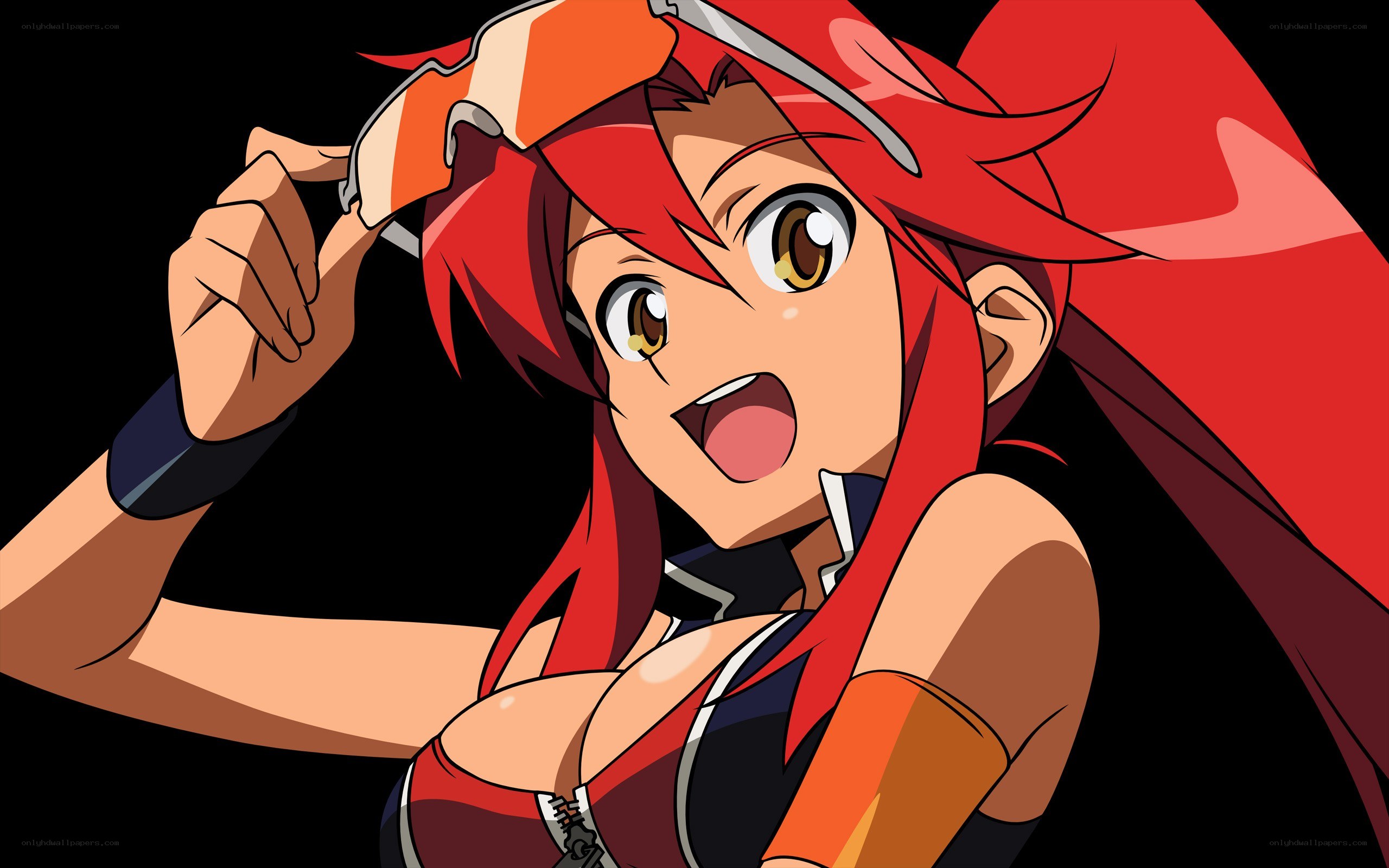 red-haired anime character with goggles