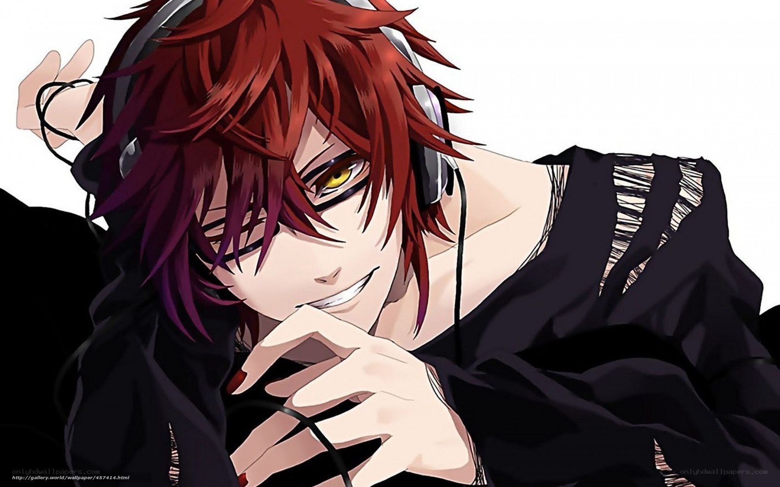 red-haired anime character with headphones