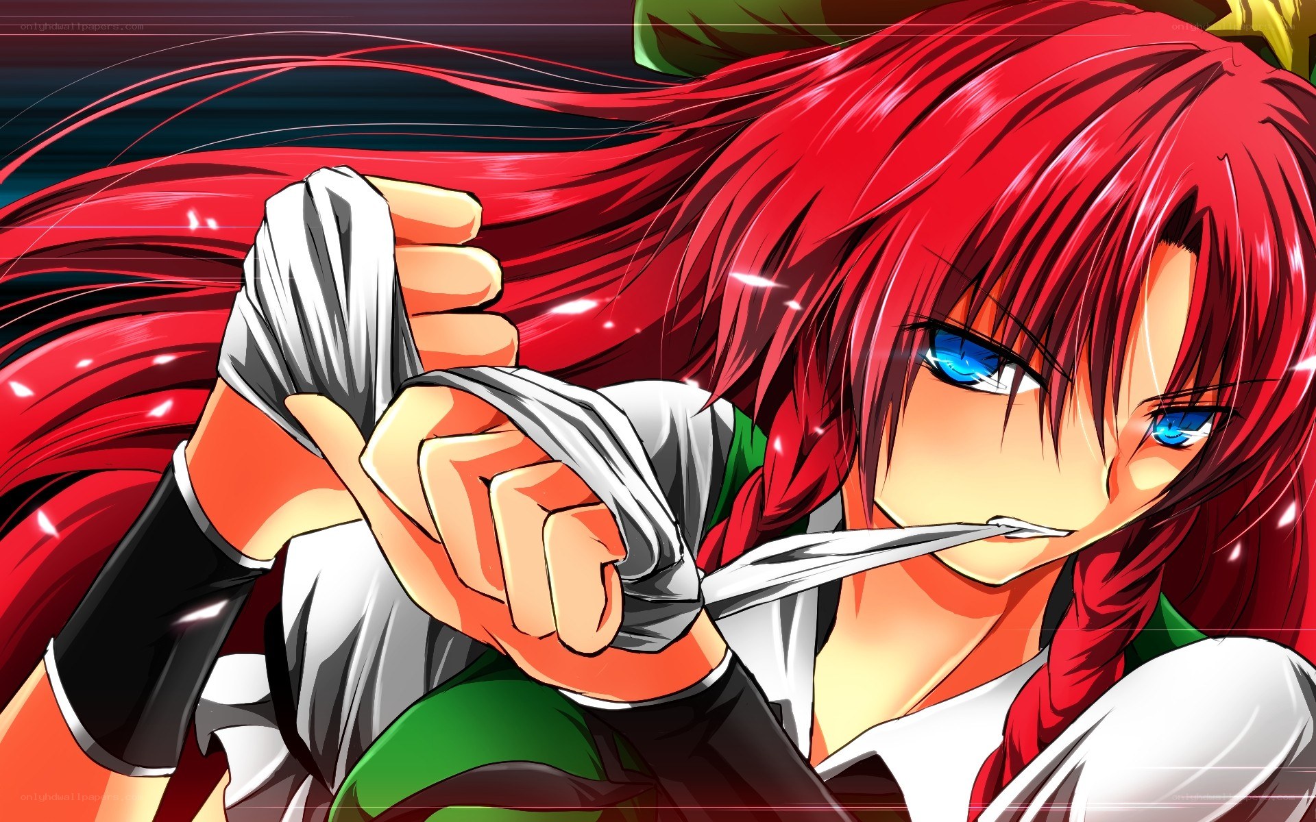 red-haired anime character with knife