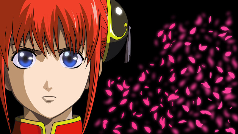 red-haired anime character with pink petals