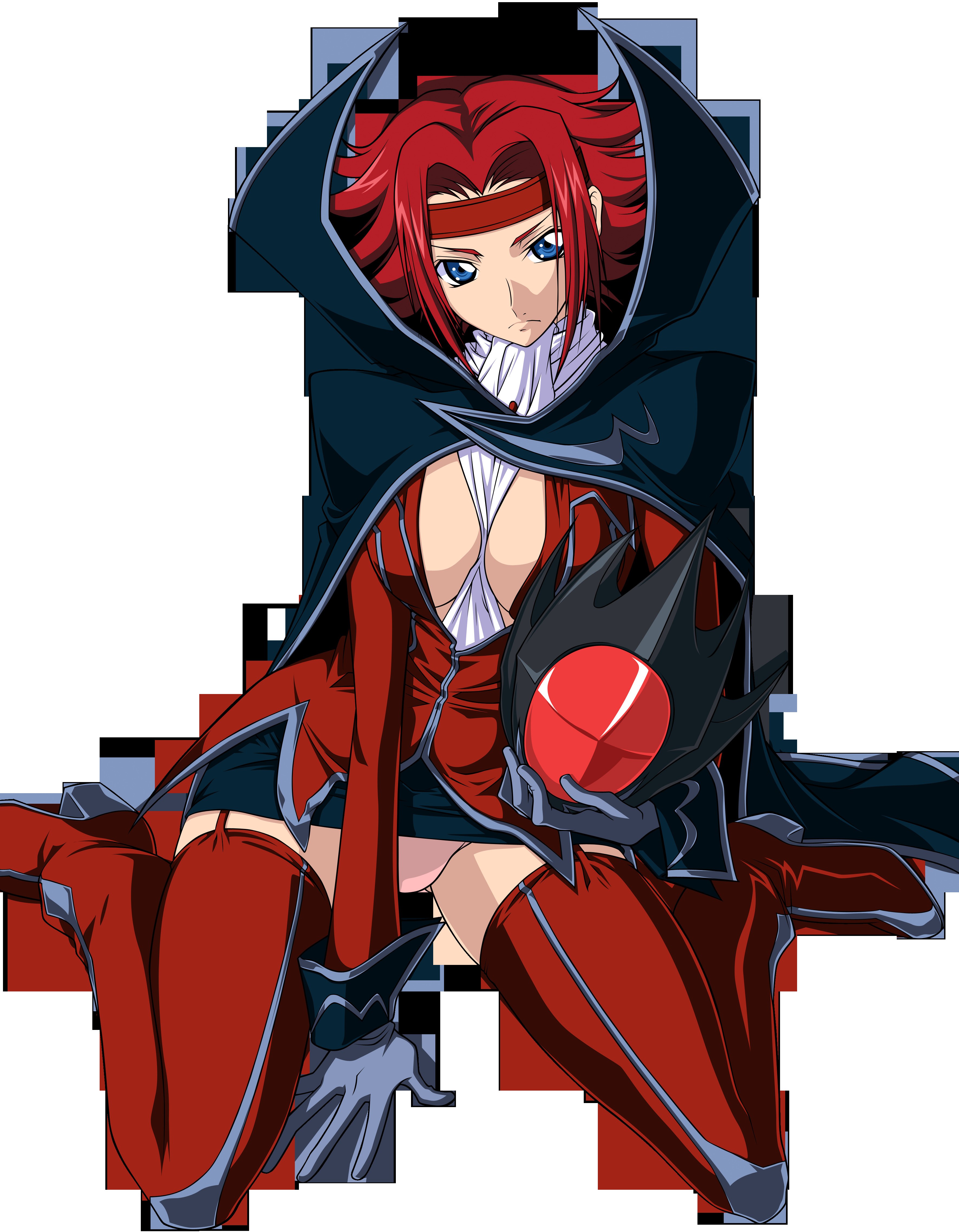red-haired anime character with red orb