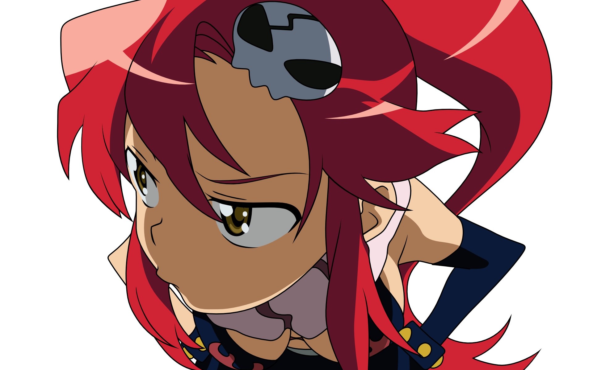 red-haired anime character with skull emblem