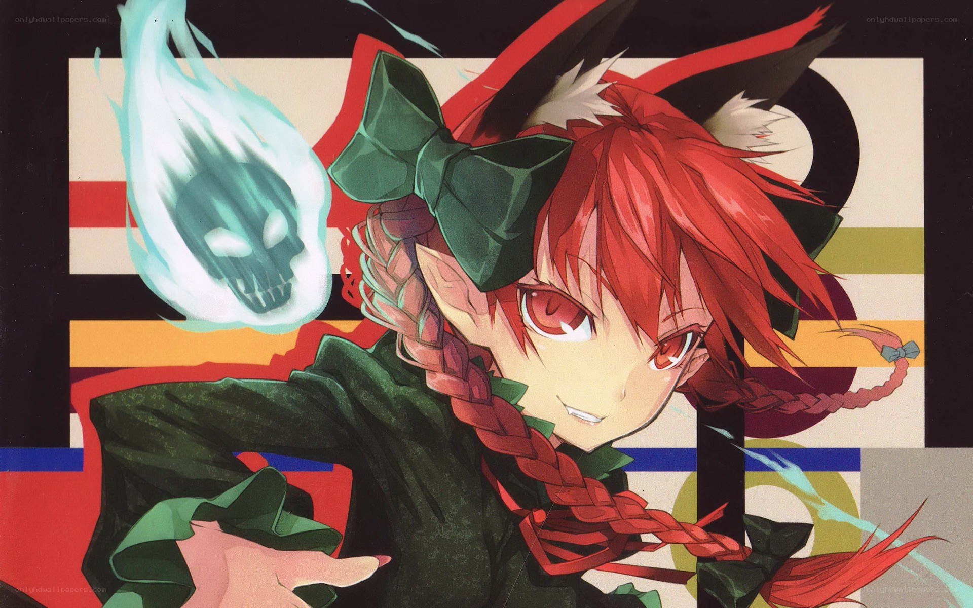 red-haired anime character with skull fire