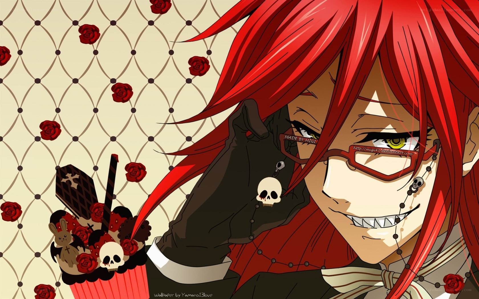 Red-haired anime character with skull necklace