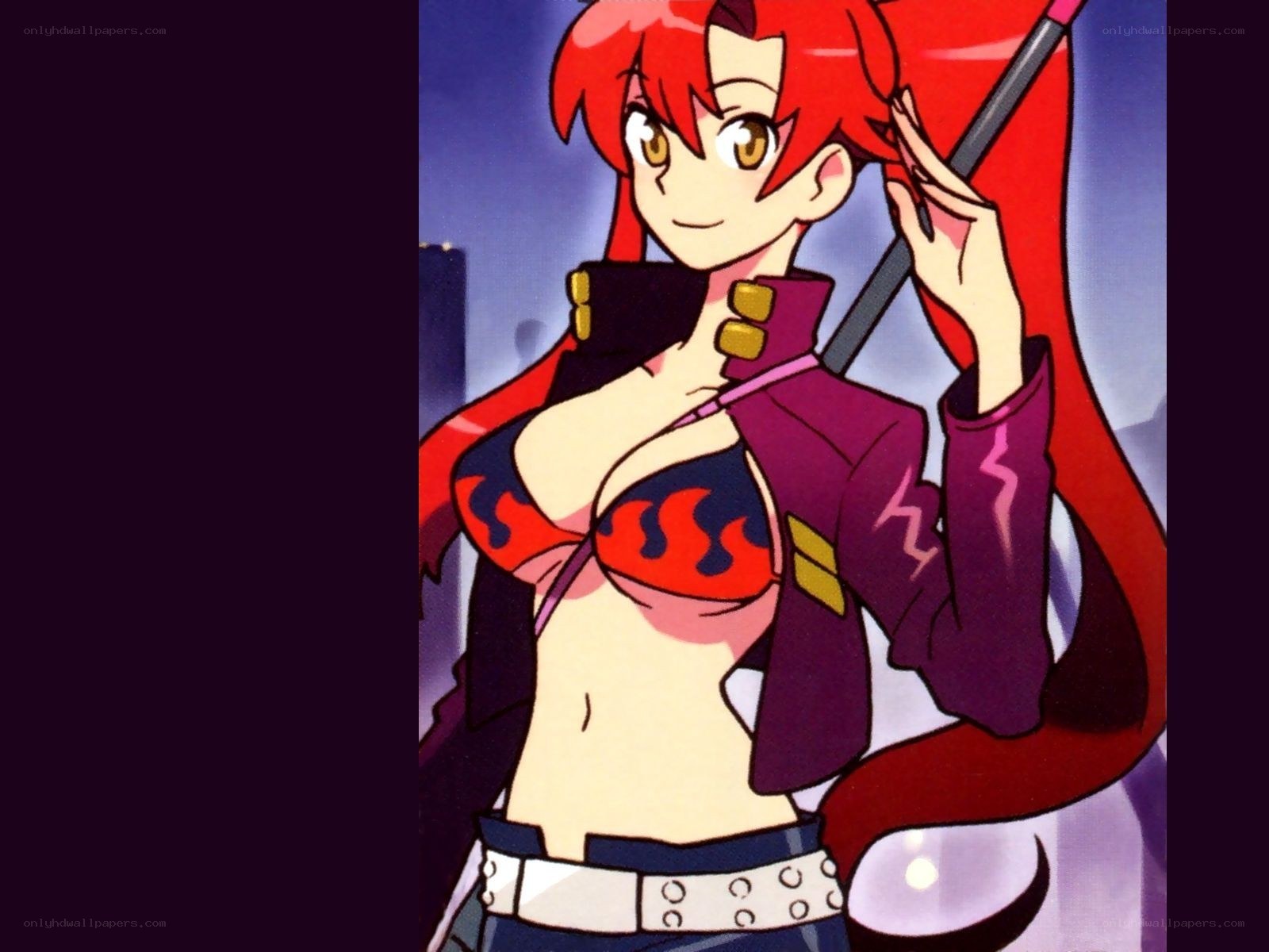 red-haired anime character with staff