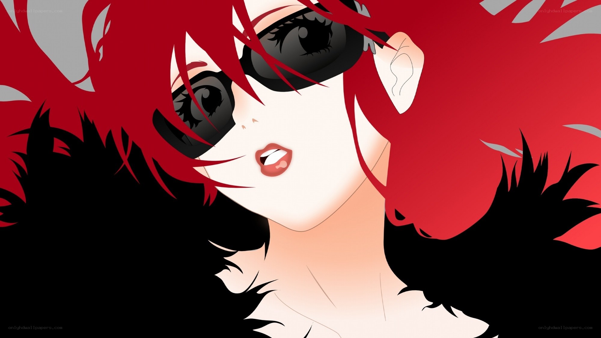 red-haired anime character with sunglasses