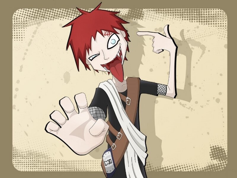 Red-haired anime character with tongue out