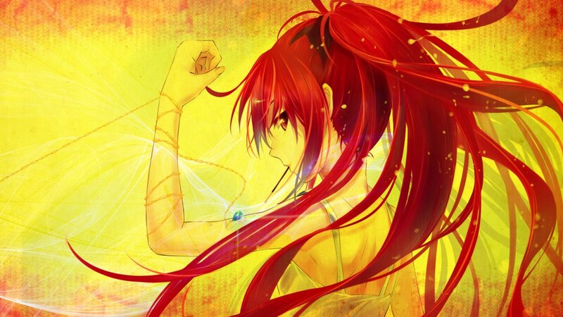 Red-haired Anime Character — Yellow, Dramatic, Sunset