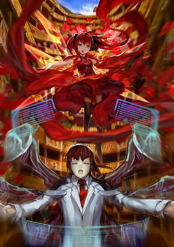 Red-haired anime duo in a theater