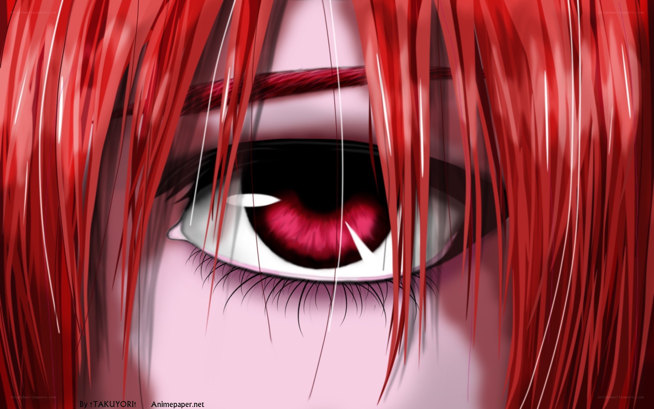 red-haired anime eye close-up