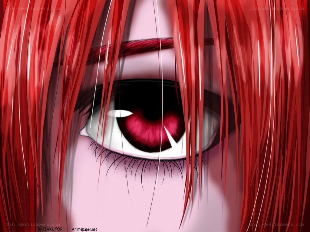 red-haired anime eye close-up