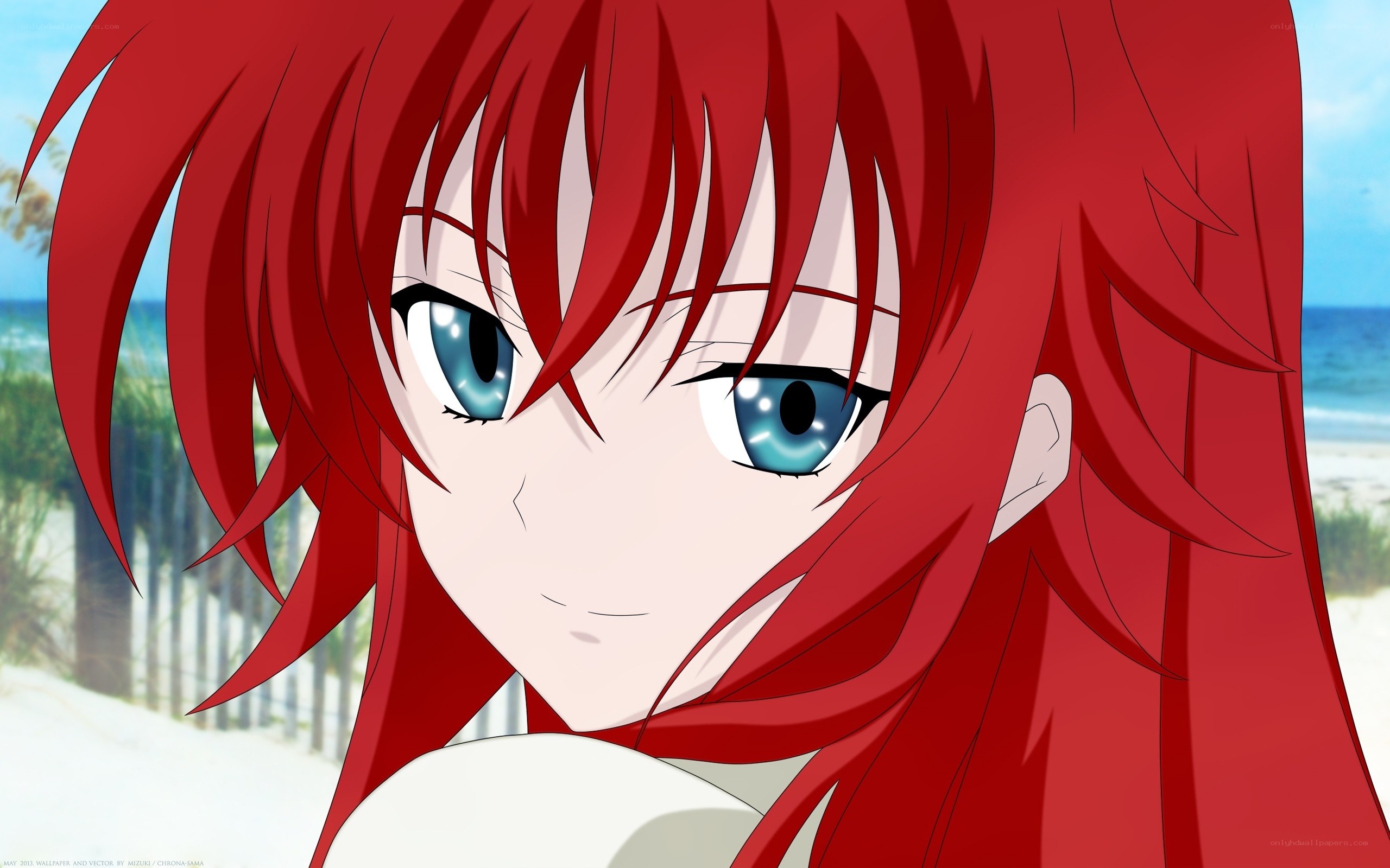 Red-haired anime girl at beach
