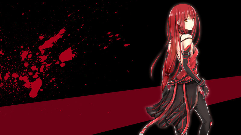 Red-haired Anime Girl — Black, Dramatic, Blood Splatter