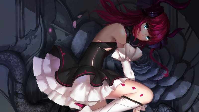 Red-haired Anime Girl — Black, Dramatic, Digital Art