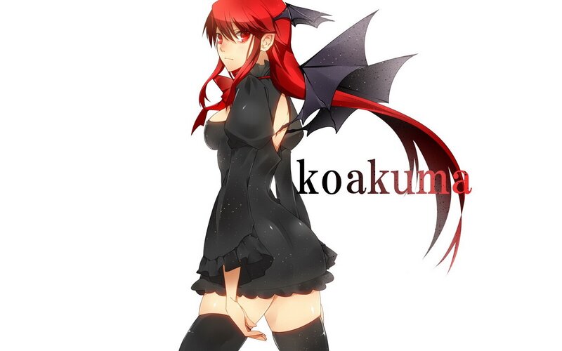 Red-haired Anime Girl — Black, Dramatic, Wings